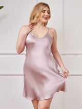 [Lavender] SilkSilky-AU Spaghetti Strap V Neck Plus Size Dress 003