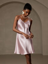 [Lavender] SilkSilky-AU Spaghetti Strap V Neck Dress 001