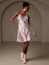 [Lavender] SilkSilky-AU Spaghetti Strap V Neck Dress 006