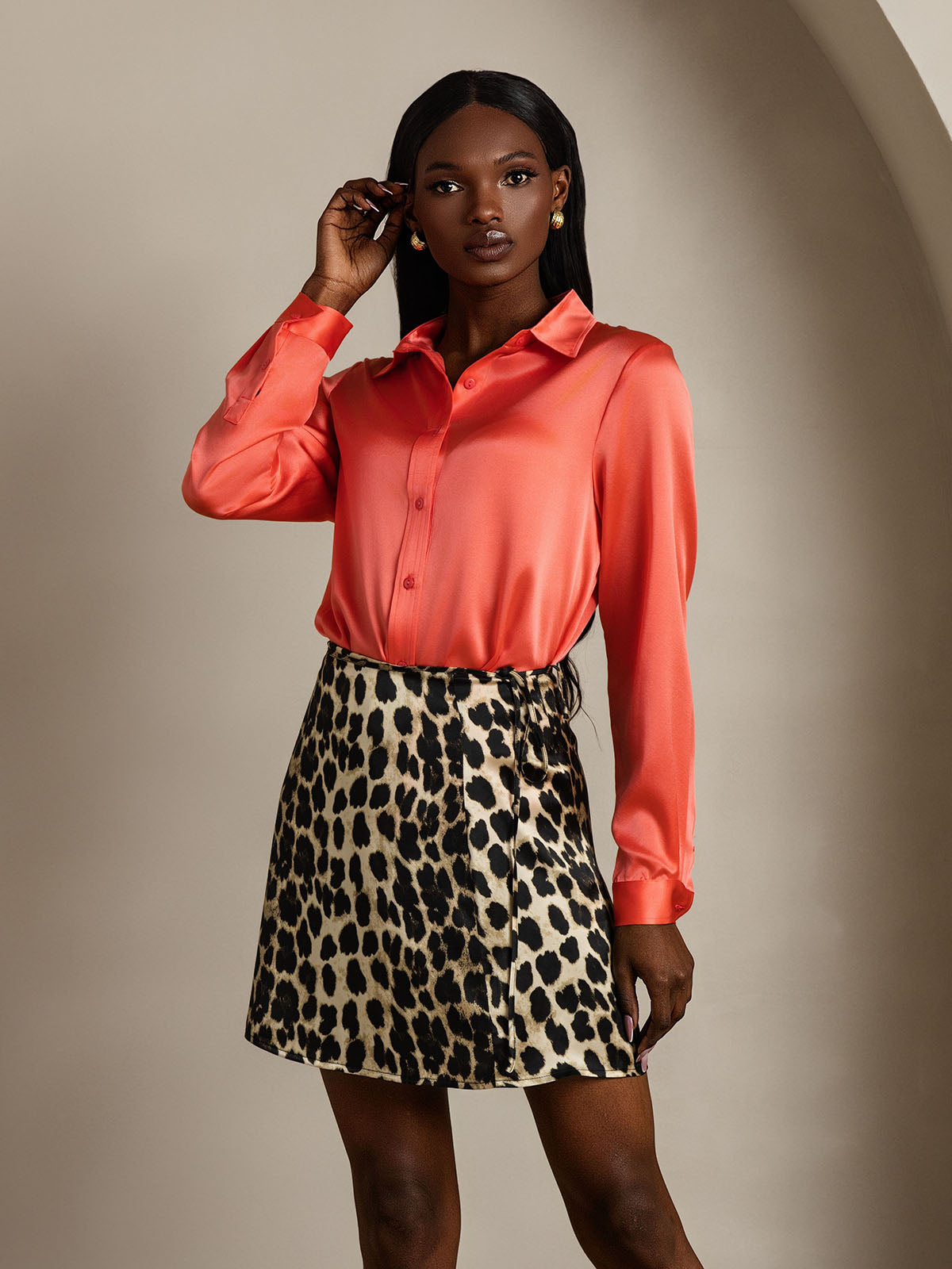 [Leopard] SilkSilky-AU Pure Silk Skirt 008