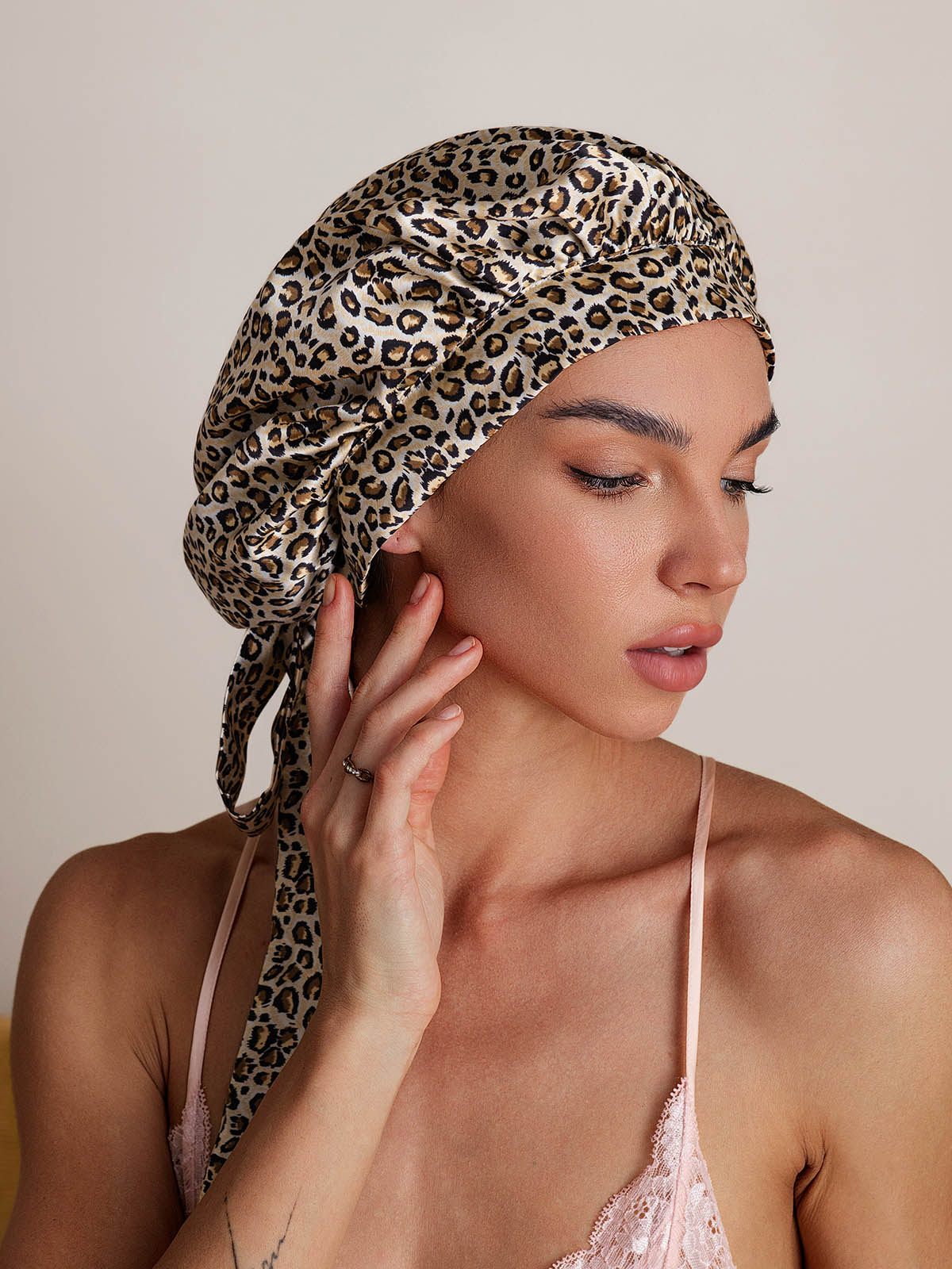 [Leopard] SilkSilky-AU Pure Silk Sleep Cap 001