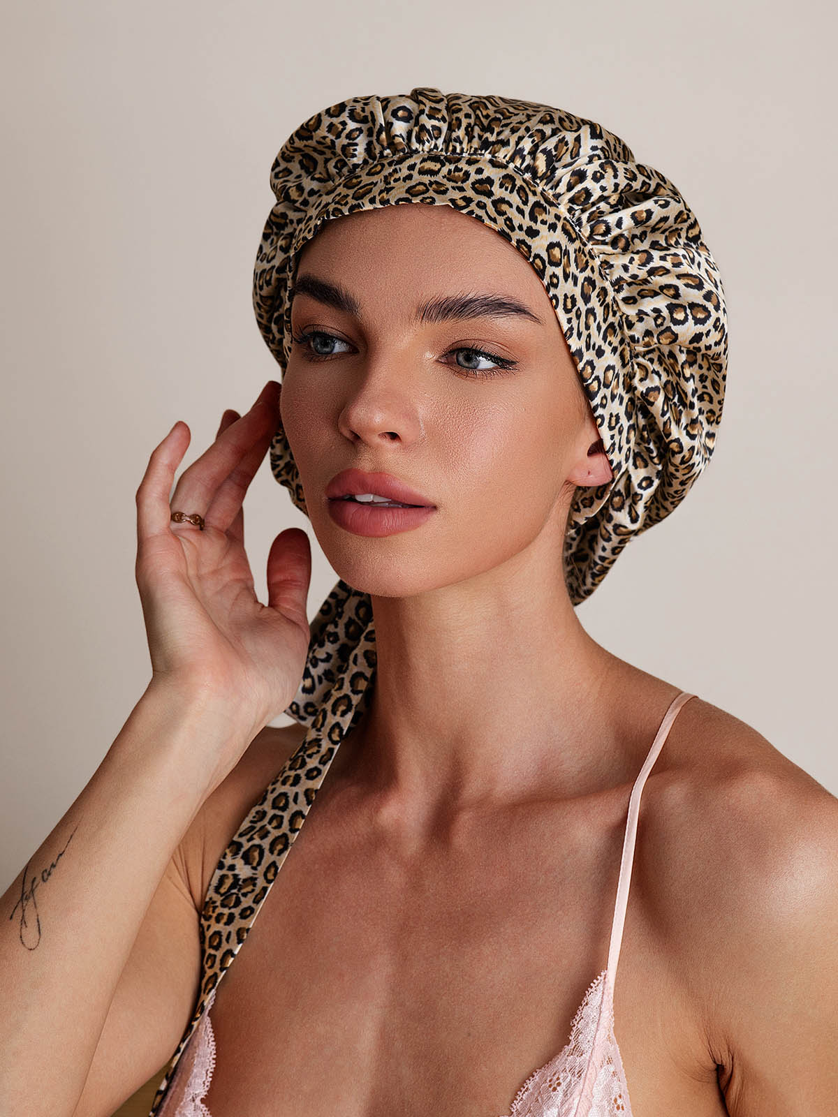 [Leopard] SilkSilky-AU Pure Silk Sleep Cap 002