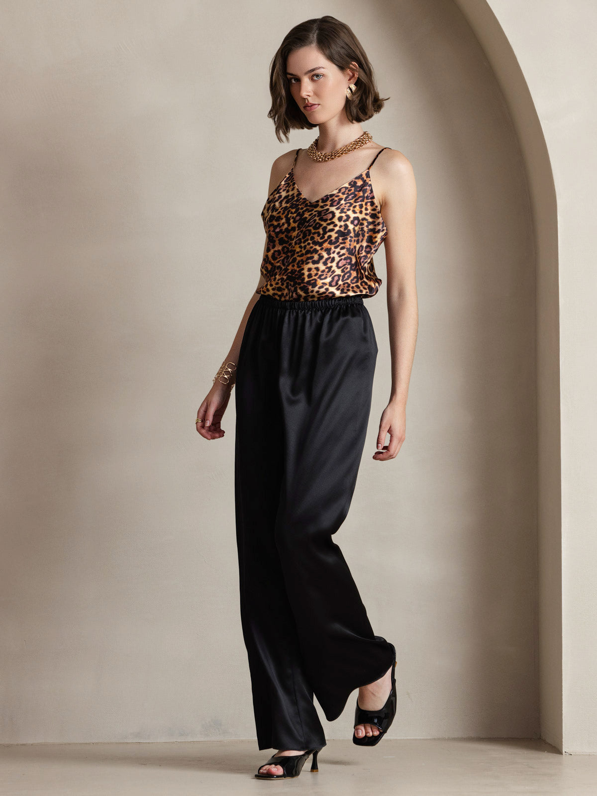 [Leopard] SilkSilky-AU Pure Silk V Neck Camisole 005