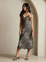 [Leopard] SilkSilky-AU Sleeveless V Neck Dress 007