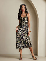 [Leopard] SilkSilky-AU Sleeveless V Neck Dress 011