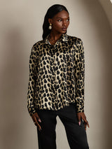 [Leopard] SilkSilky-AU Long Sleeve Lapel Collar Women's Shirt 003