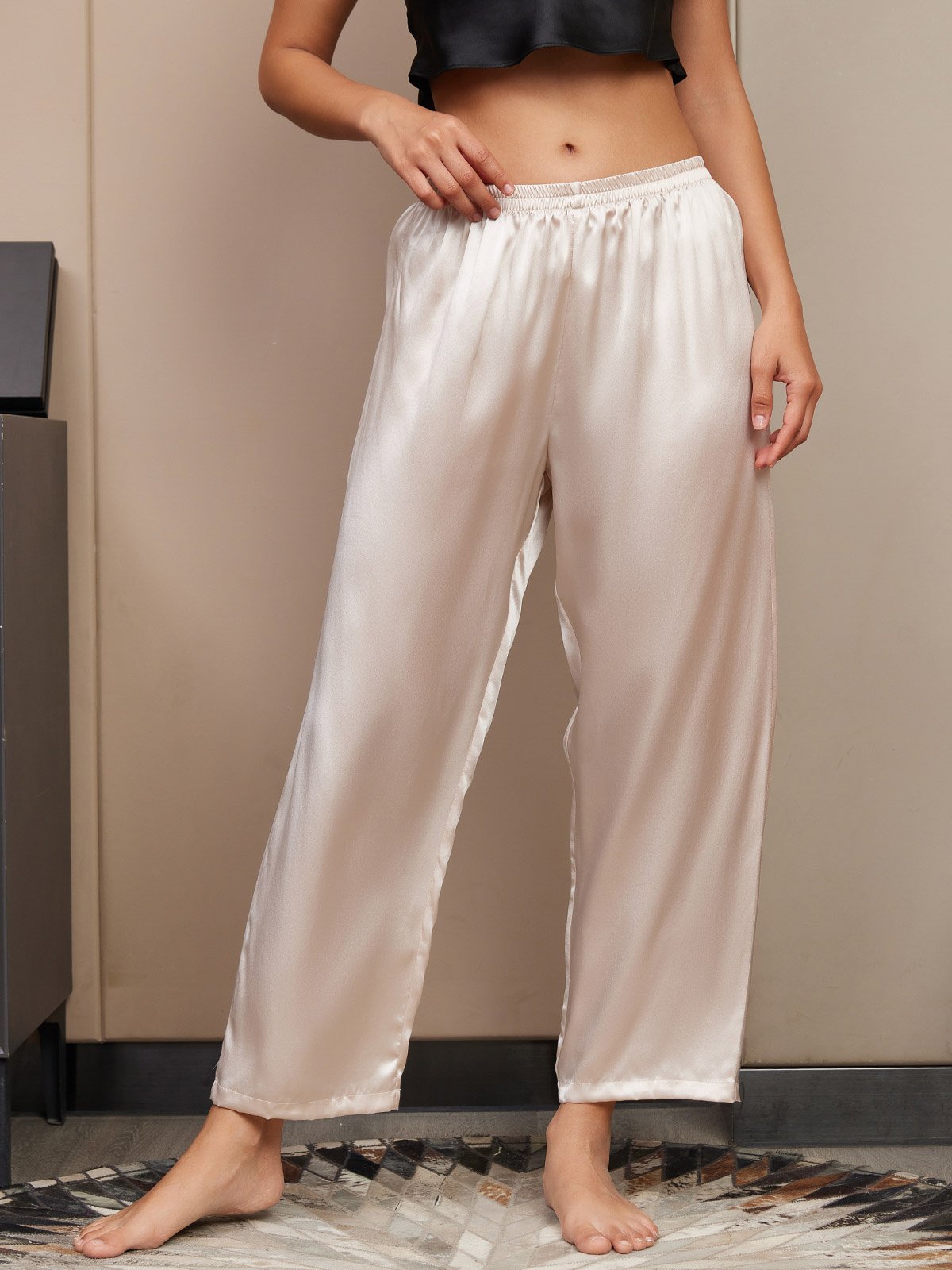 [Light Beige] SilkSilky-AU Pure Silk Womens Sleep Bottoms 001
