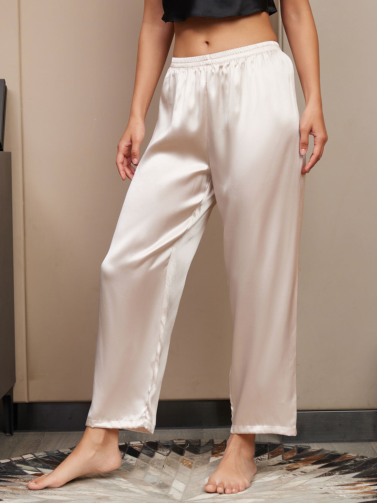[Light Beige] SilkSilky-AU Pure Silk Womens Sleep Bottoms 003