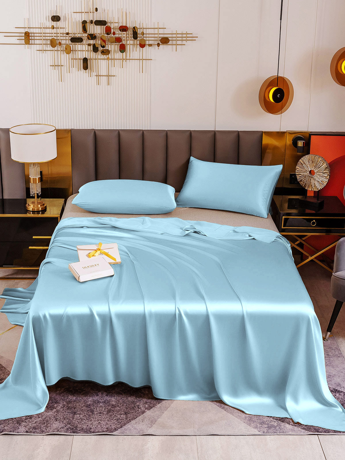 [Light Blue] SilkSilky-AU 19Momme Pure Silk Bedding Set 002