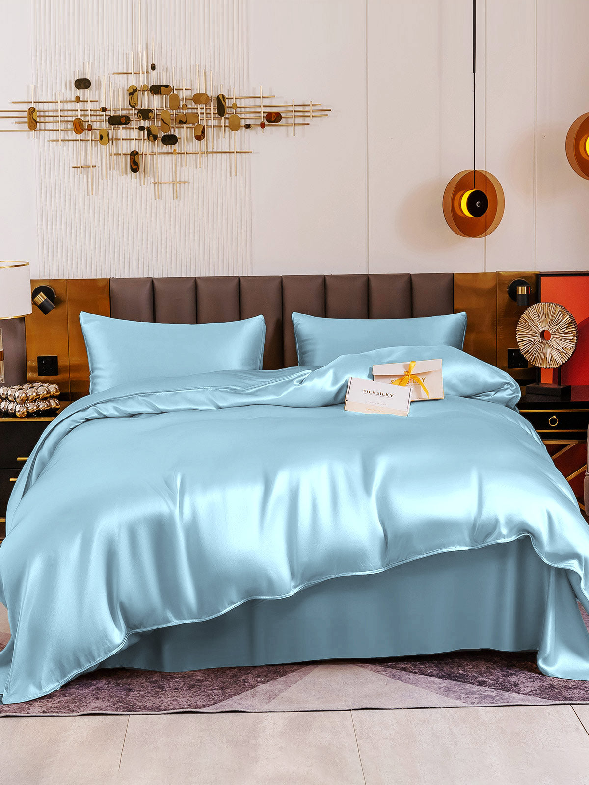 [Light Blue] SilkSilky-AU 19Momme Pure Silk Bedding Set 002