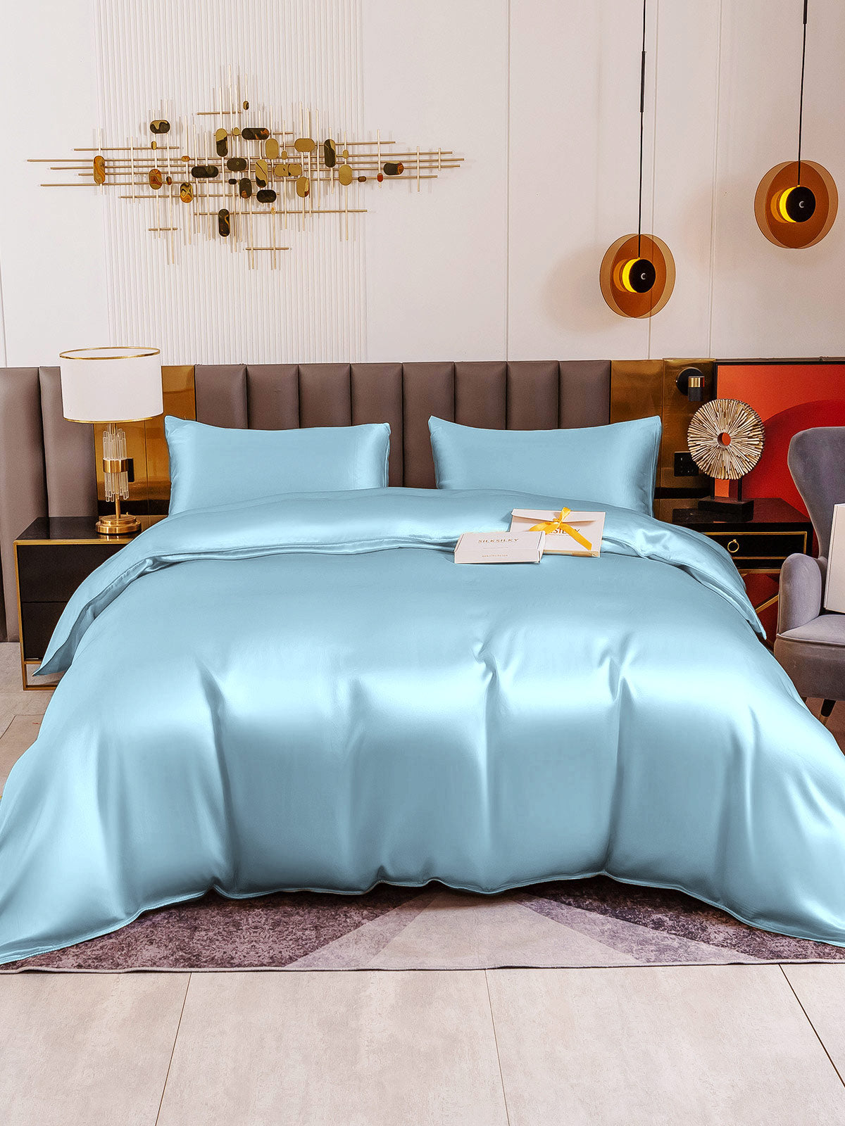 [Light Blue] SilkSilky-AU 19Momme Pure Silk Bedding Set 002
