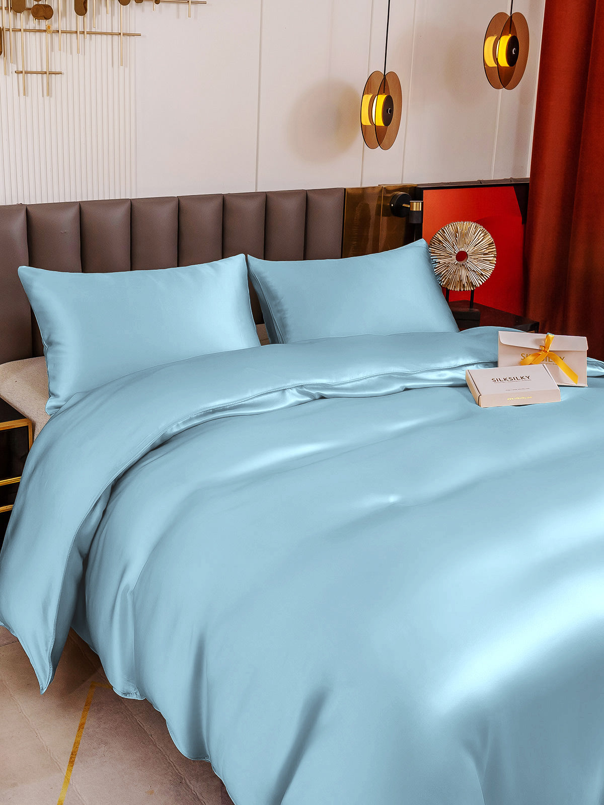 [Light Blue] SilkSilky-AU 19Momme Pure Silk Bedding Set 004