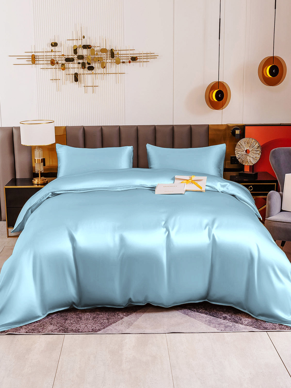 [Light Blue] SilkSilky-AU 19Momme Pure Silk Bedding Set 005