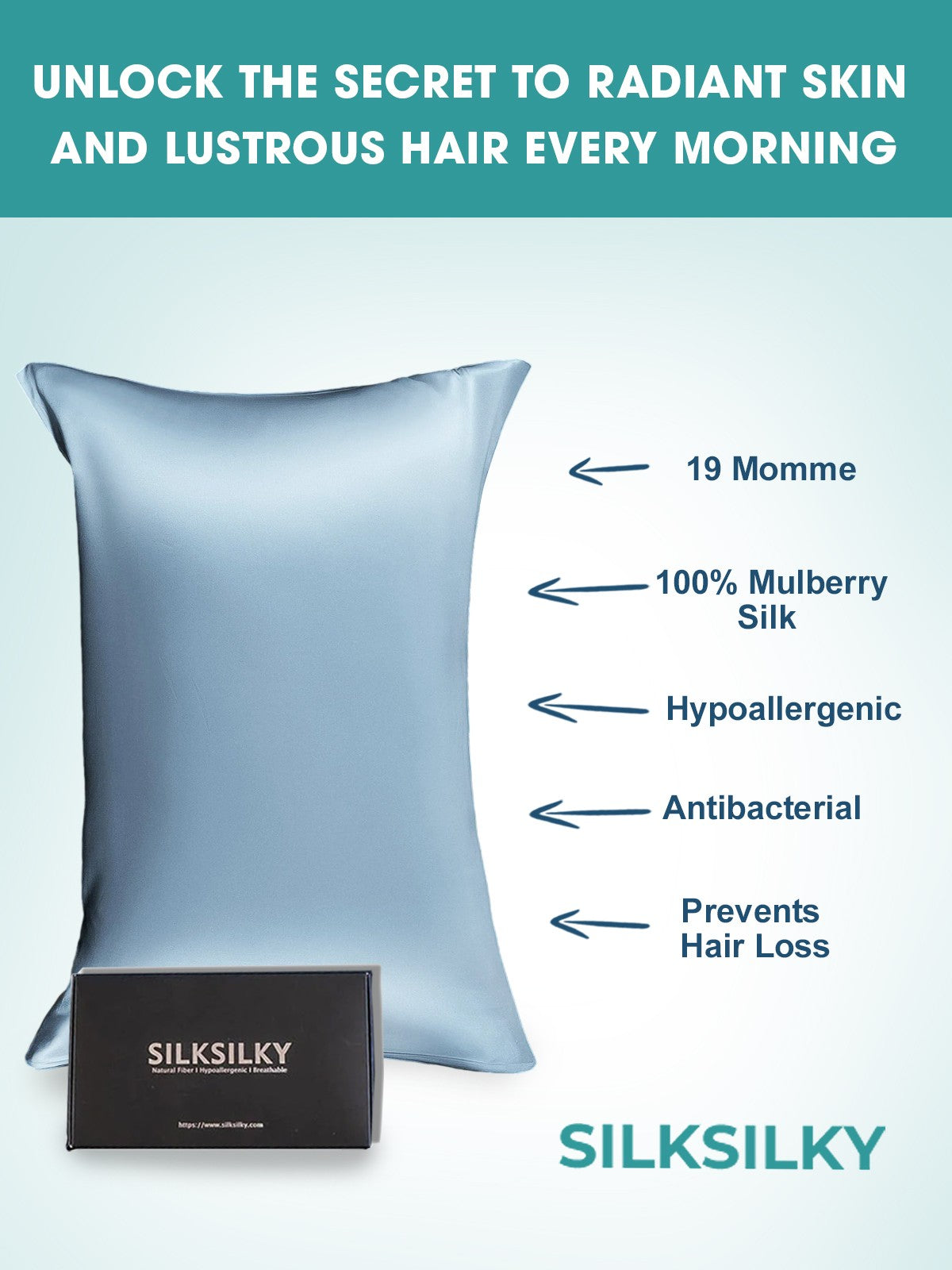 [Light Blue] SilkSilky-AU 19Momme Pure Silk Pillowcase 003
