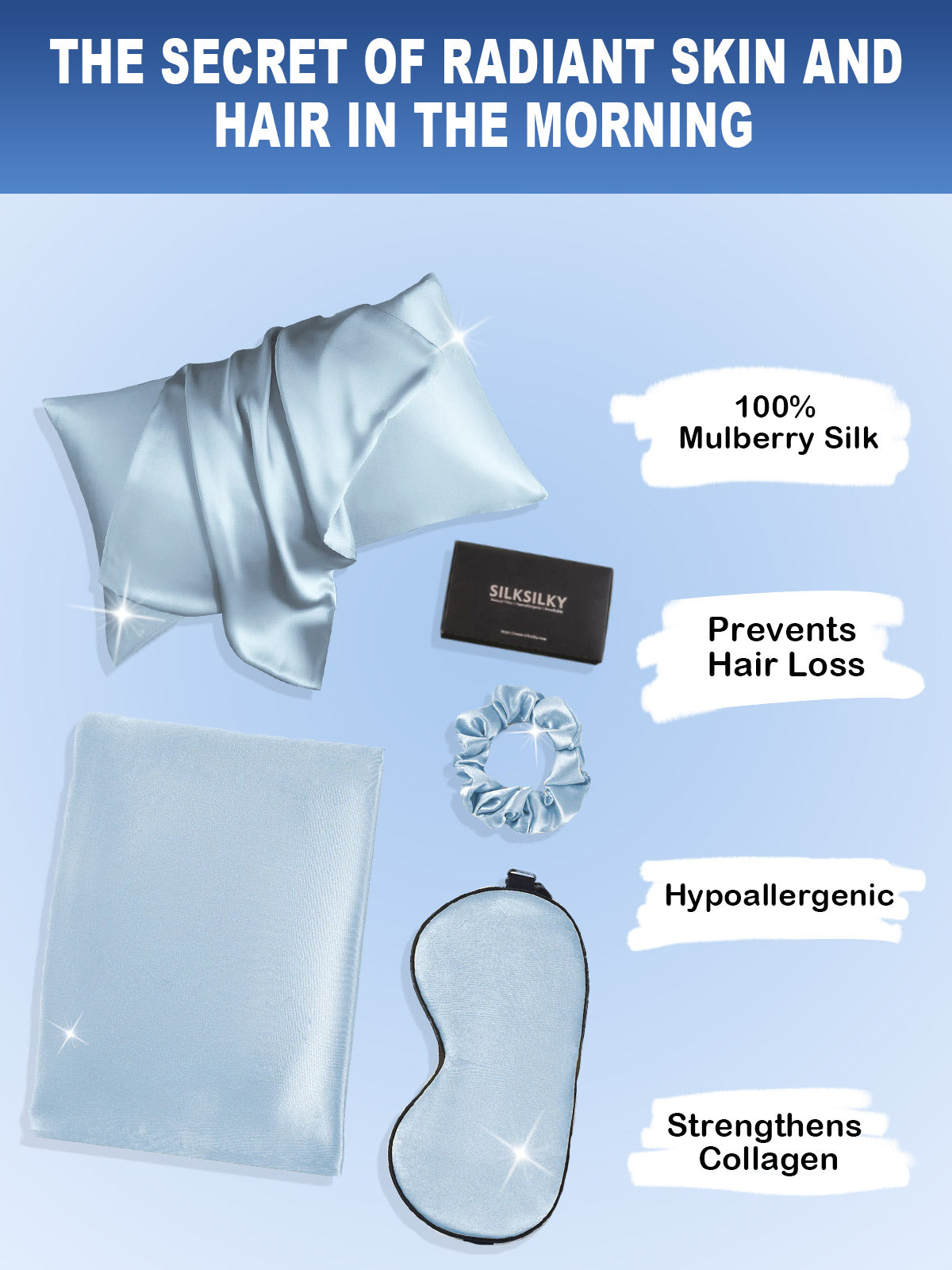 [Light Blue] SilkSilky-AU 19Momme Pure Silk Pillowcase Set 002