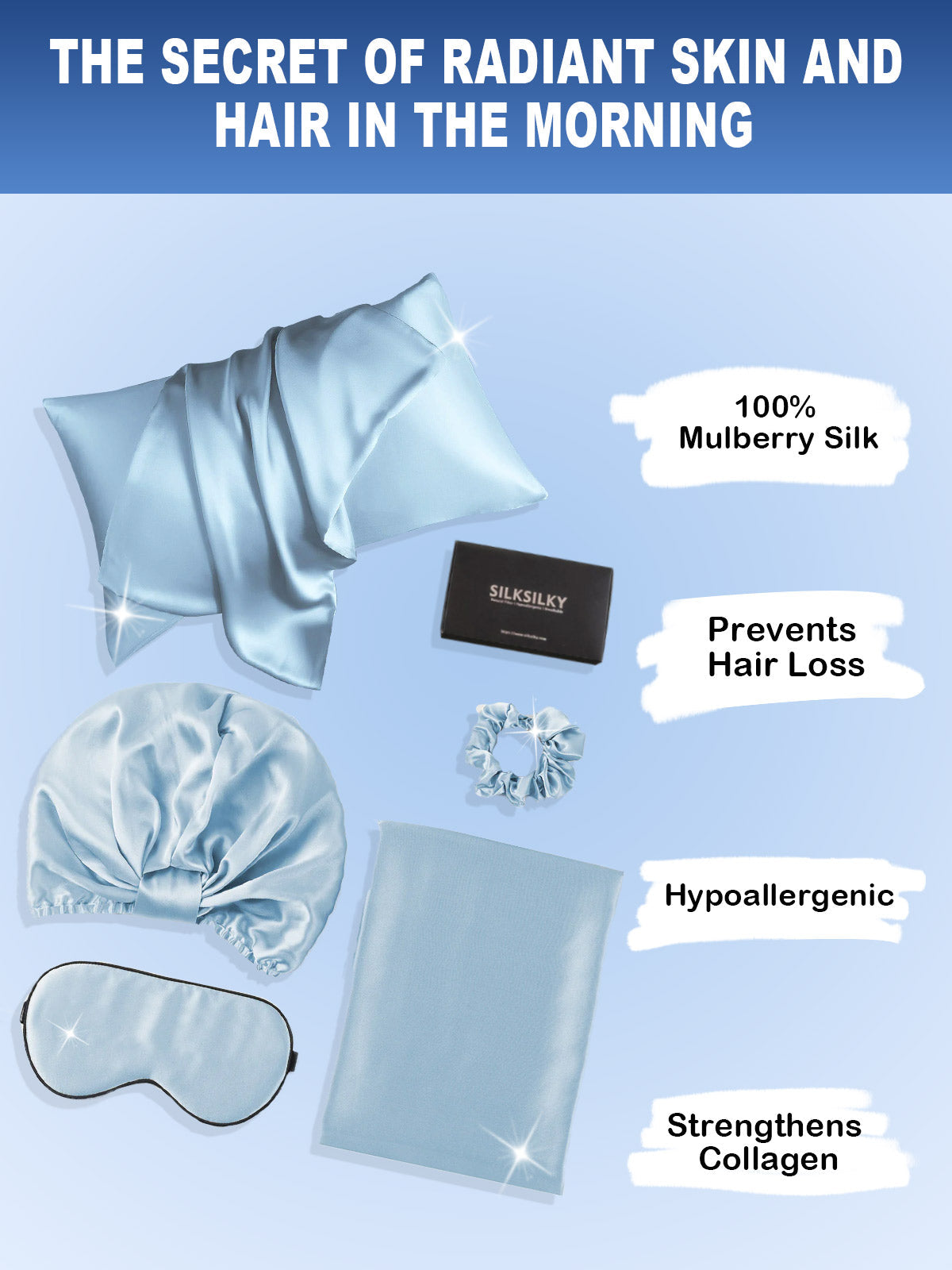 [Light Blue] SilkSilky-AU 19Momme Pure Silk Pillowcase Set 002