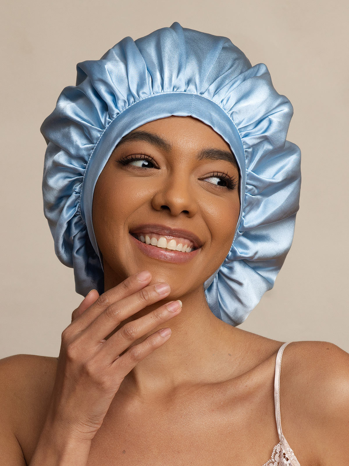 [Light Blue] SilkSilky-AU Pure Silk Sleep Cap 001