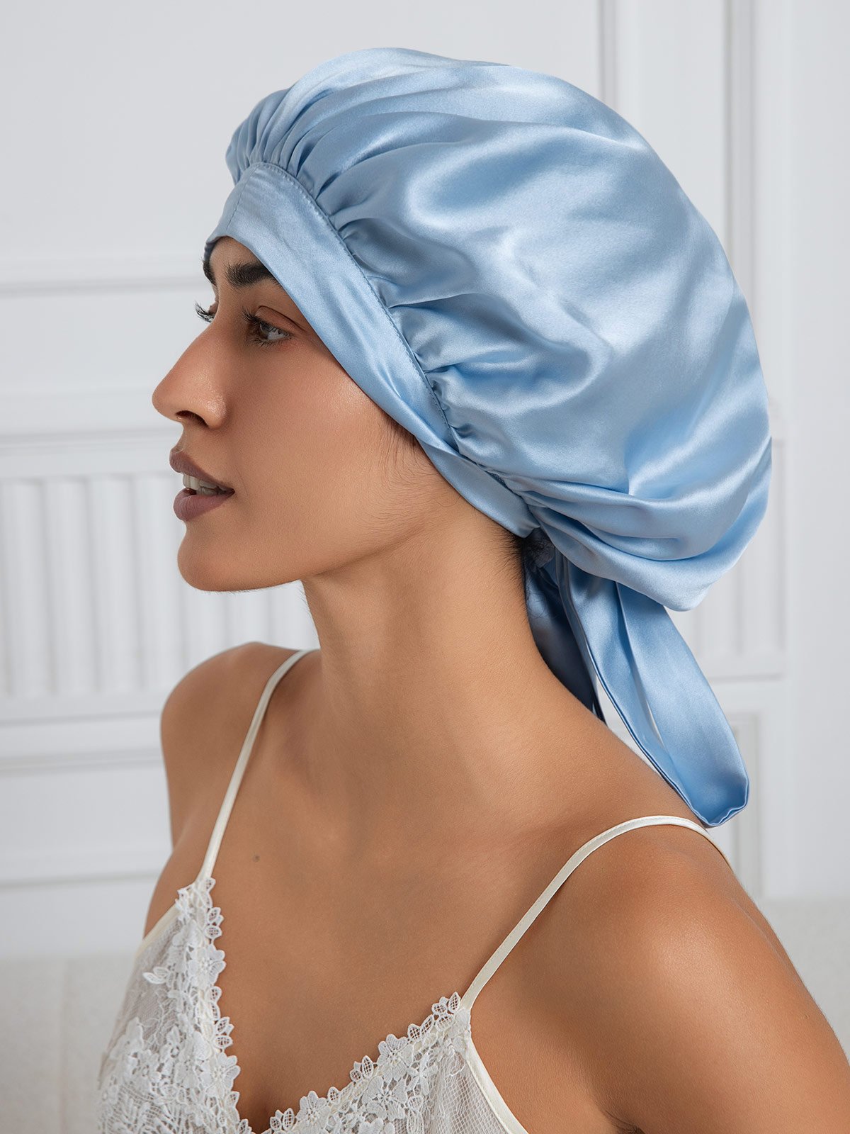 [Light Blue] SilkSilky-AU Pure Silk Sleep Cap 002