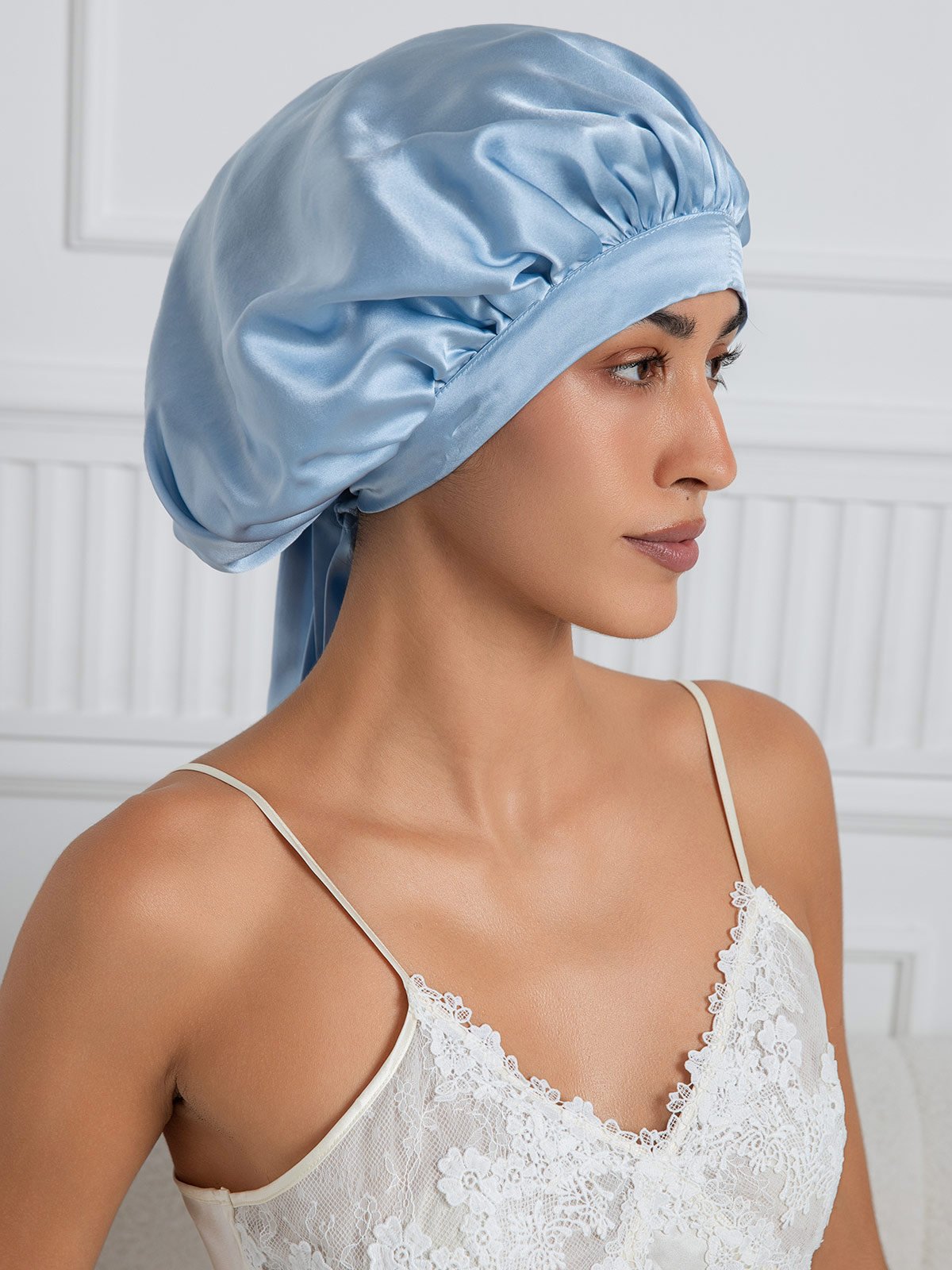 [Light Blue] SilkSilky-AU Pure Silk Sleep Cap 004