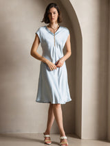 [Light Blue] SilkSilky-AU Sleeveless V Neck Dress 005