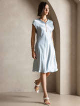 [Light Blue] SilkSilky-AU Sleeveless V Neck Dress 006