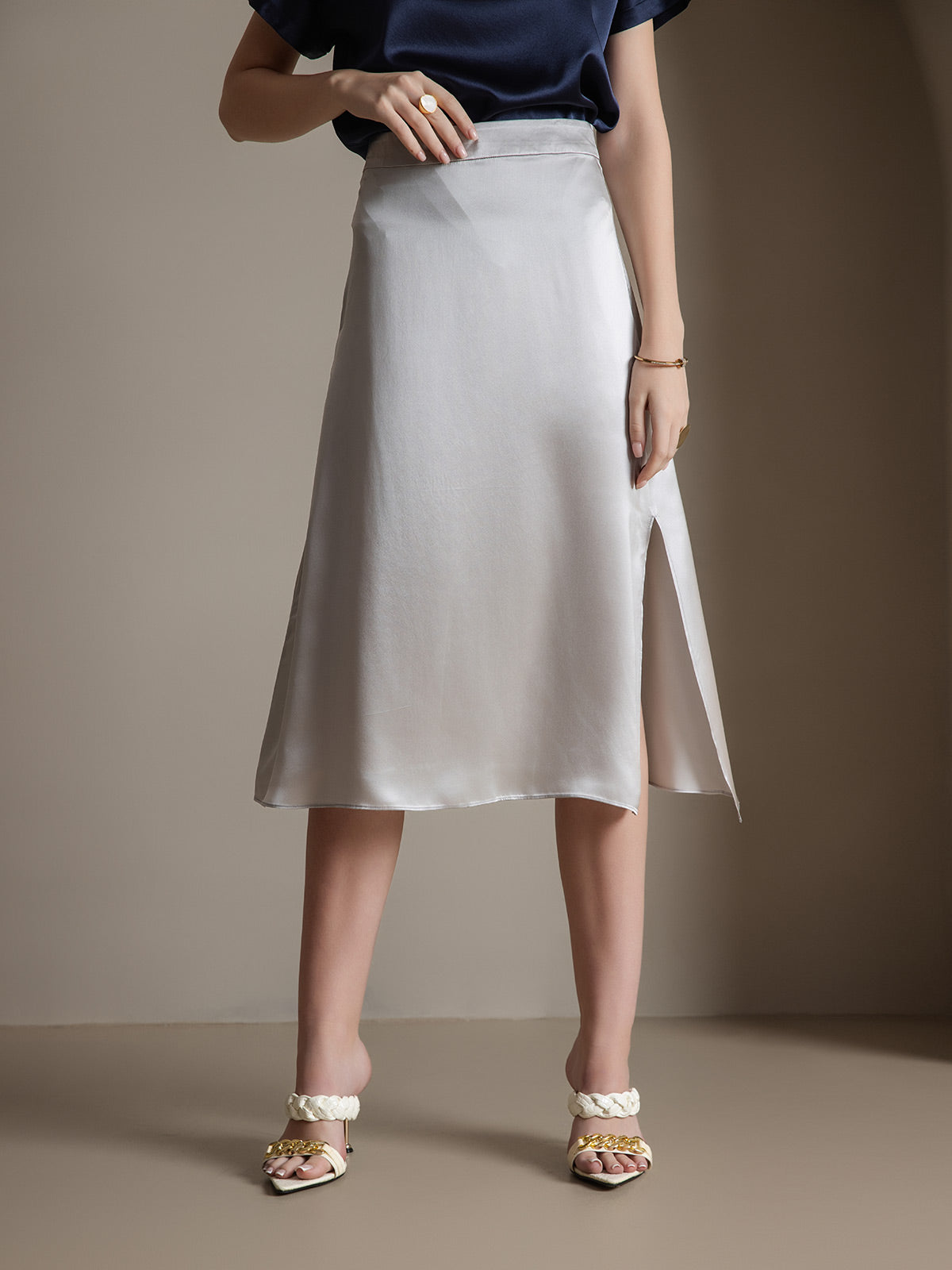 [Light Gray] SilkSilky-AU 19Momme Silk Skirt 001