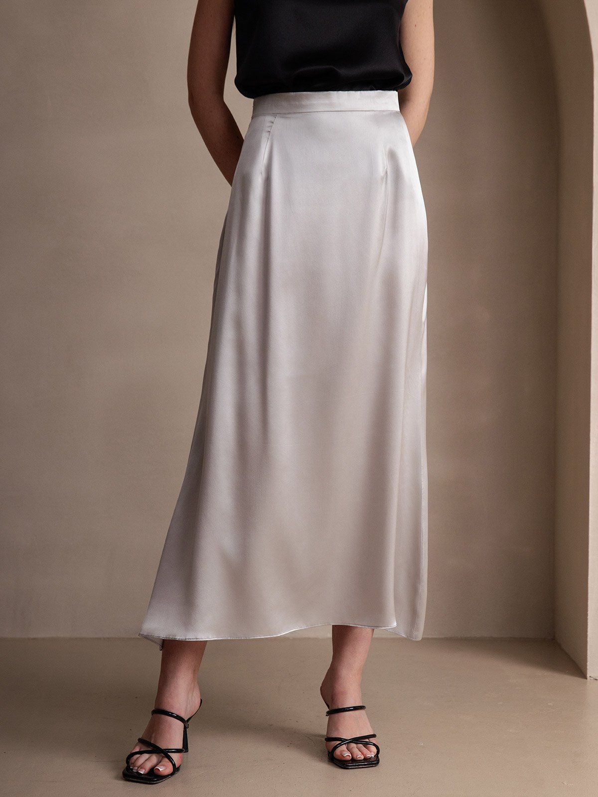 [Light Gray] SilkSilky-AU 19Momme Silk Skirt 001