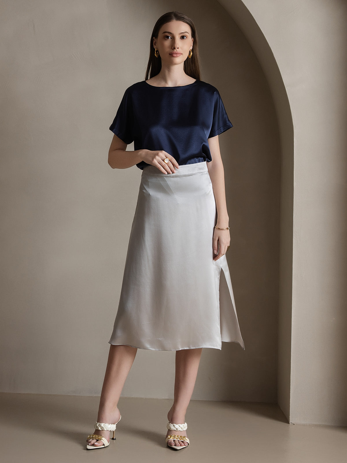 [Light Gray] SilkSilky-AU 19Momme Silk Skirt 002