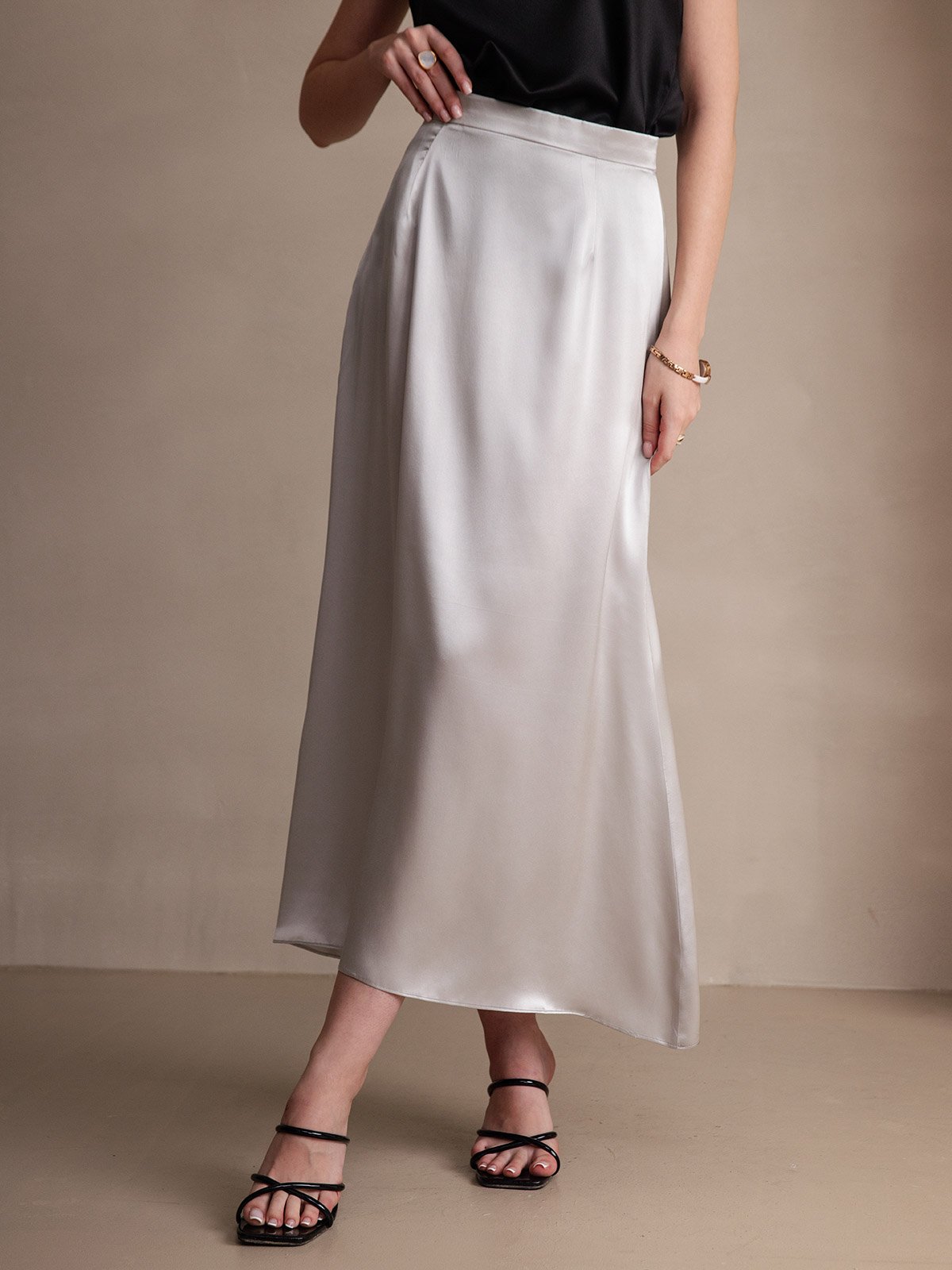 [Light Gray] SilkSilky-AU 19Momme Silk Skirt 003