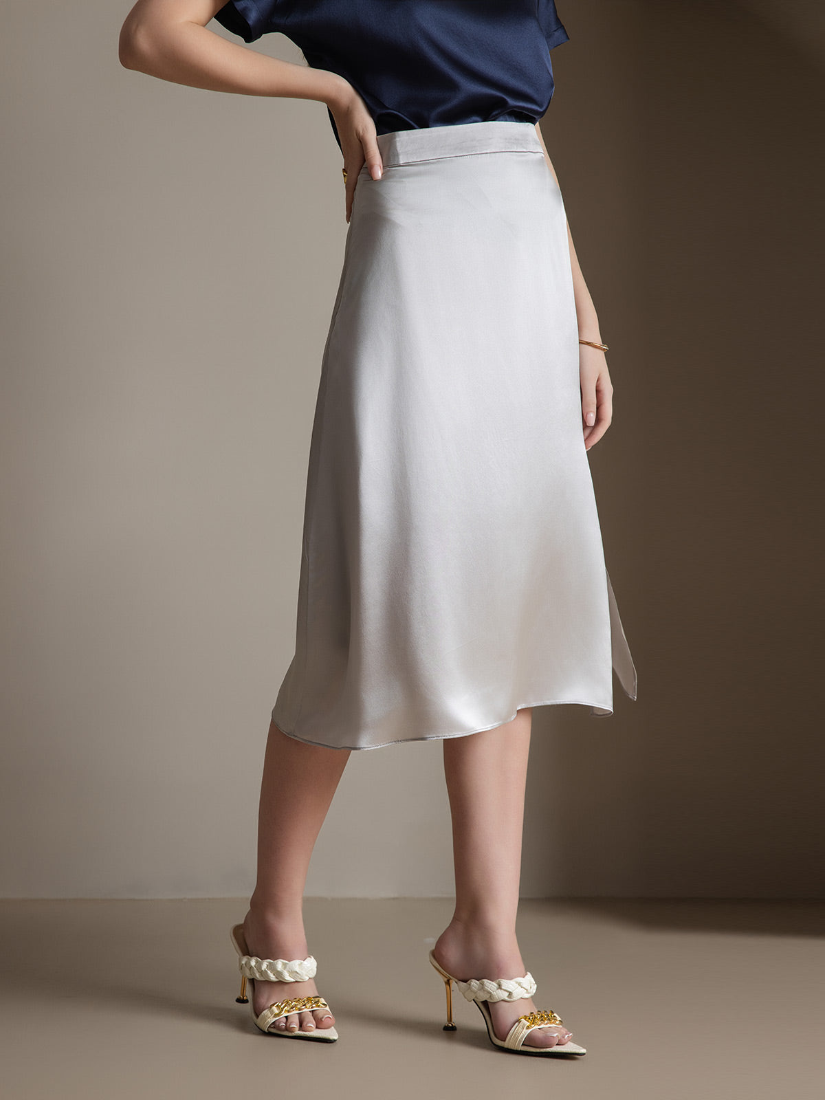 [Light Gray] SilkSilky-AU 19Momme Silk Skirt 004