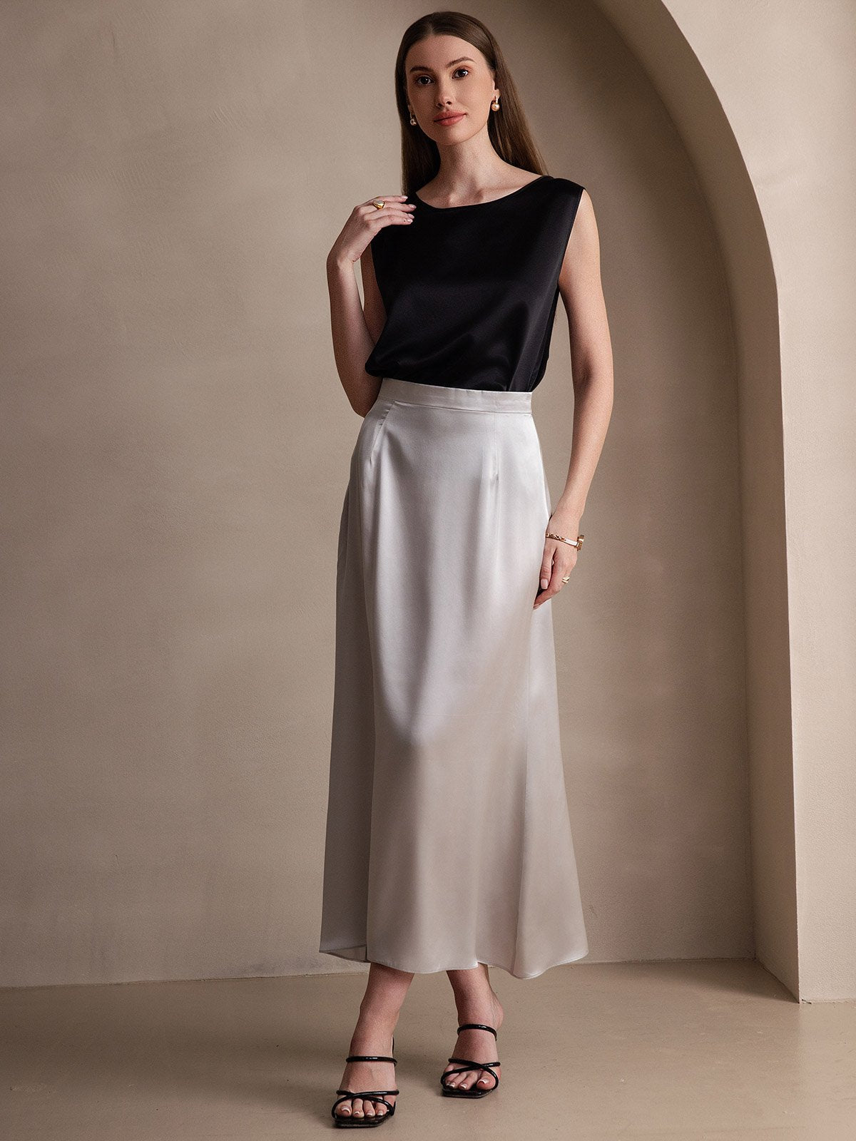 [Light Gray] SilkSilky-AU 19Momme Silk Skirt 004