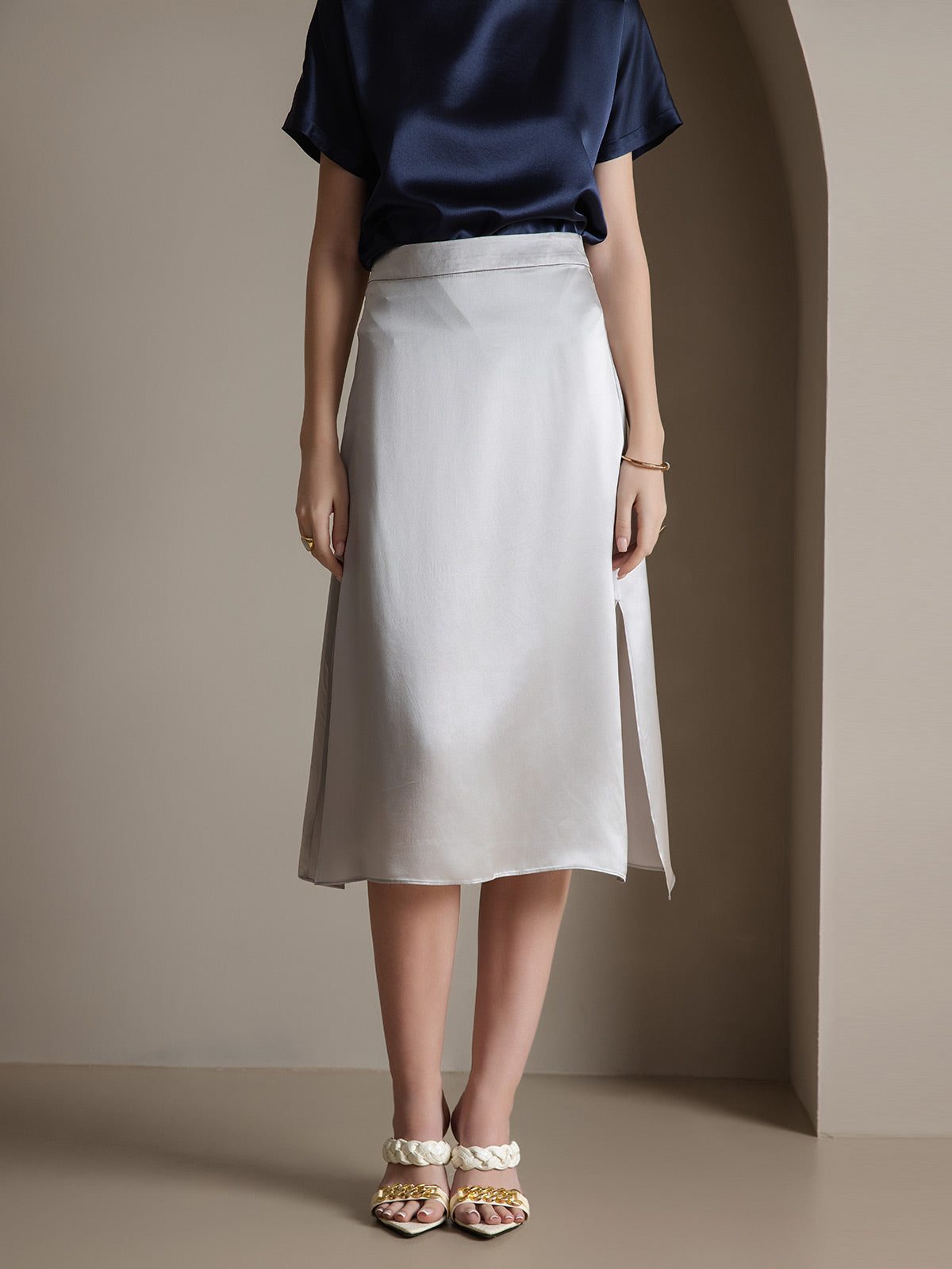 [Light Gray] SilkSilky-AU 19Momme Silk Skirt 005