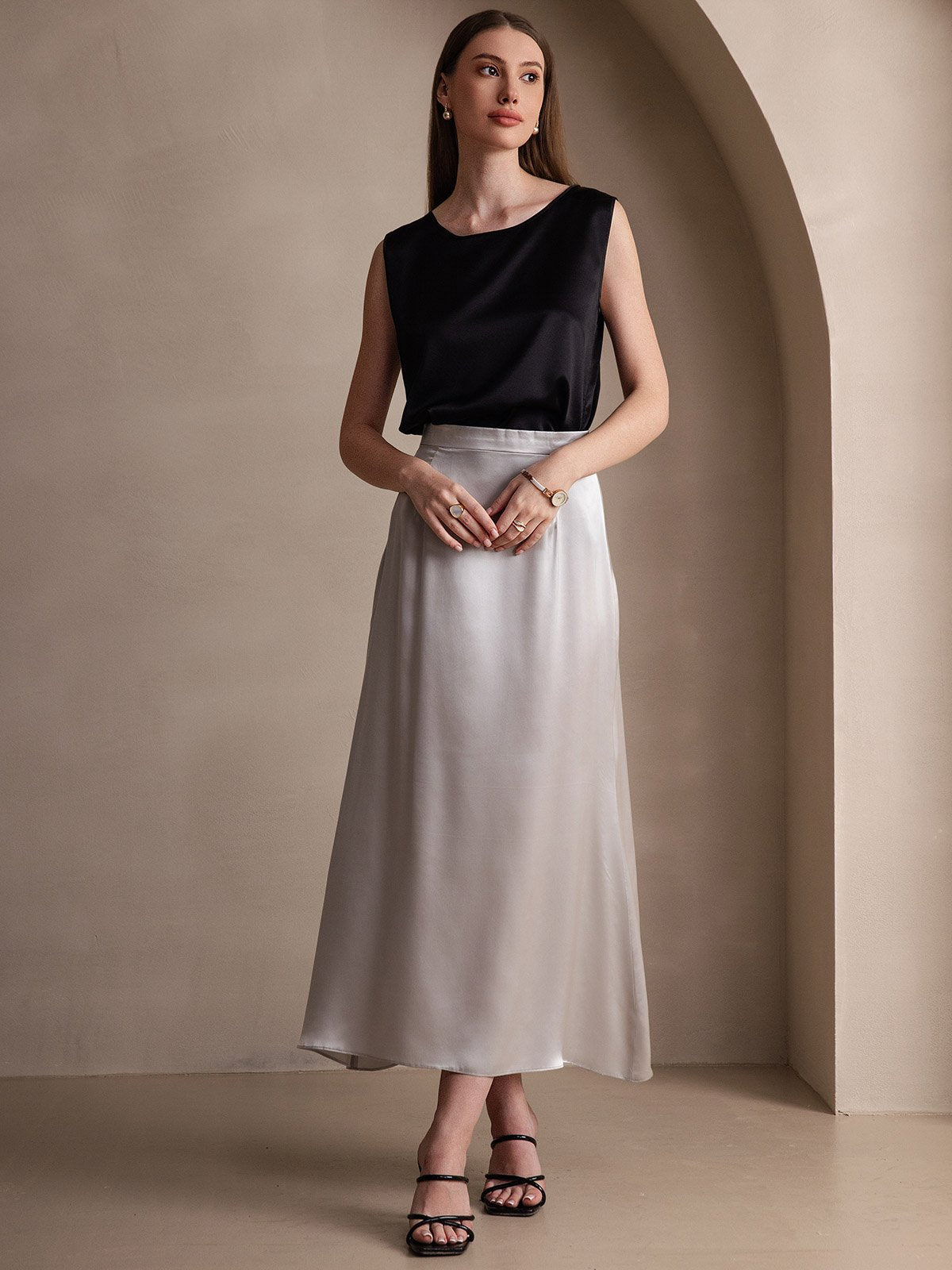 [Light Gray] SilkSilky-AU 19Momme Silk Skirt 005