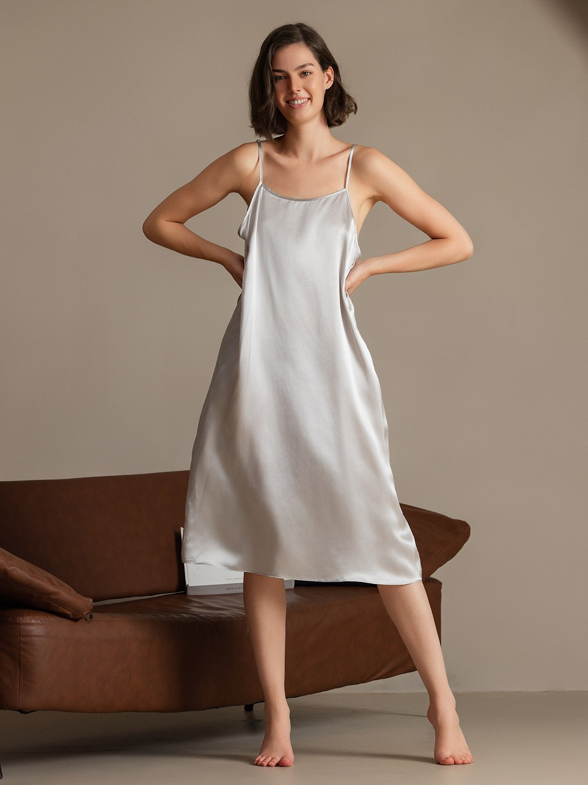 [Light Gray] SilkSilky-AU 19Momme Silk Sleeveless Dress 001