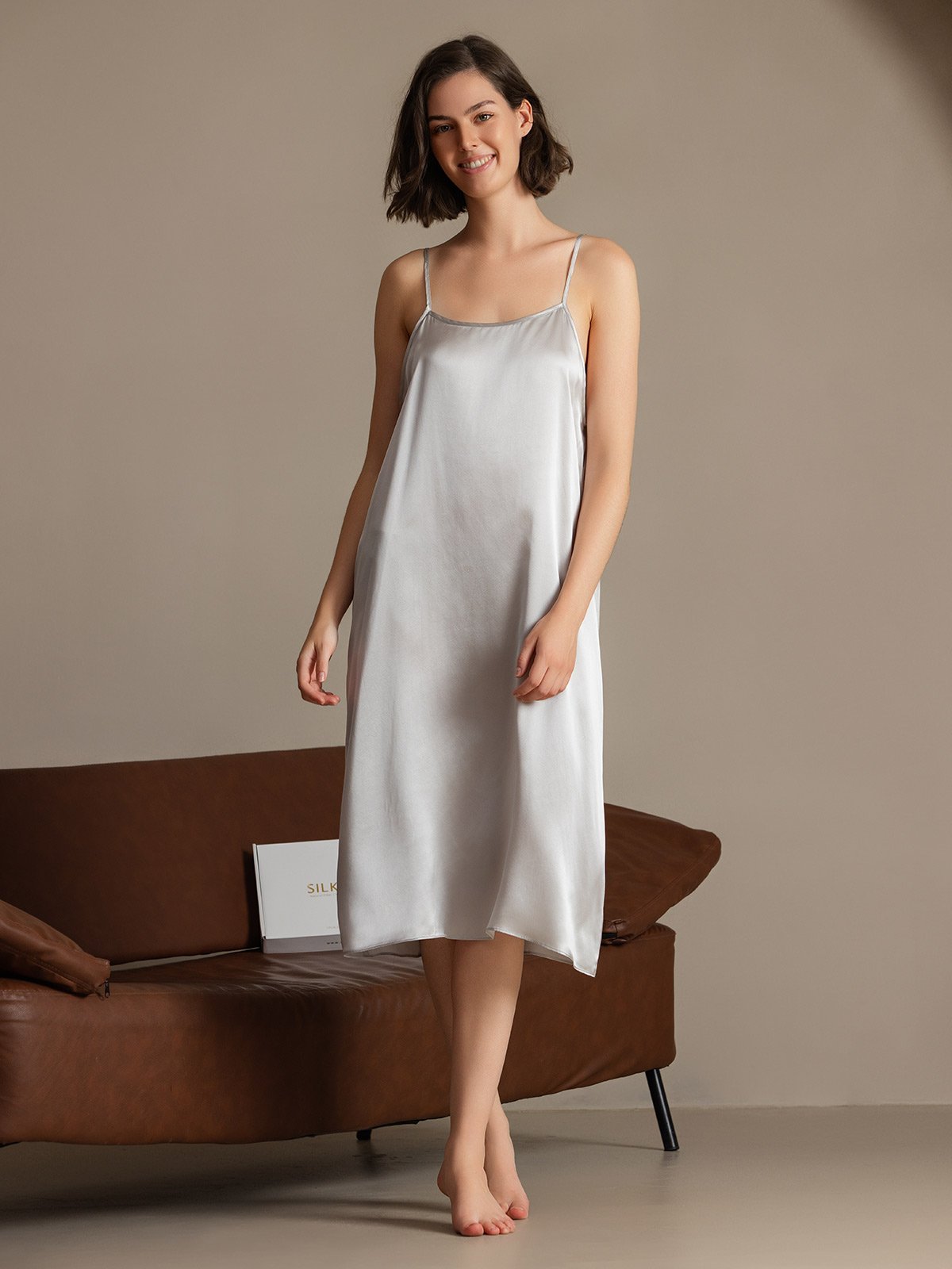 [Light Gray] SilkSilky-AU 19Momme Silk Sleeveless Dress 004
