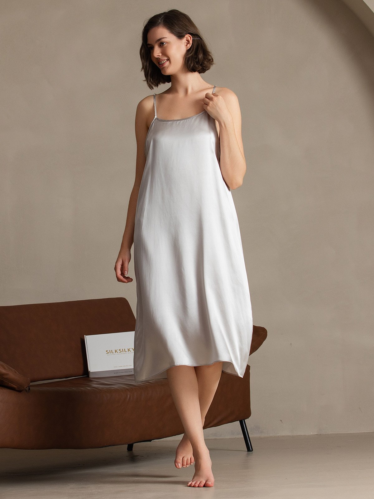 [Light Gray] SilkSilky-AU 19Momme Silk Sleeveless Dress 006