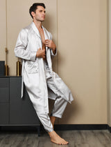 [Light Gray] SilkSilky-AU 19Momme Pure Silk Long Sleeve Mens Robe 005