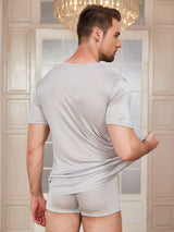 [Light Gray] SilkSilky-AU 100% Silk Jersey Short Sleeve Crew Neck Men's T-Shirt 002