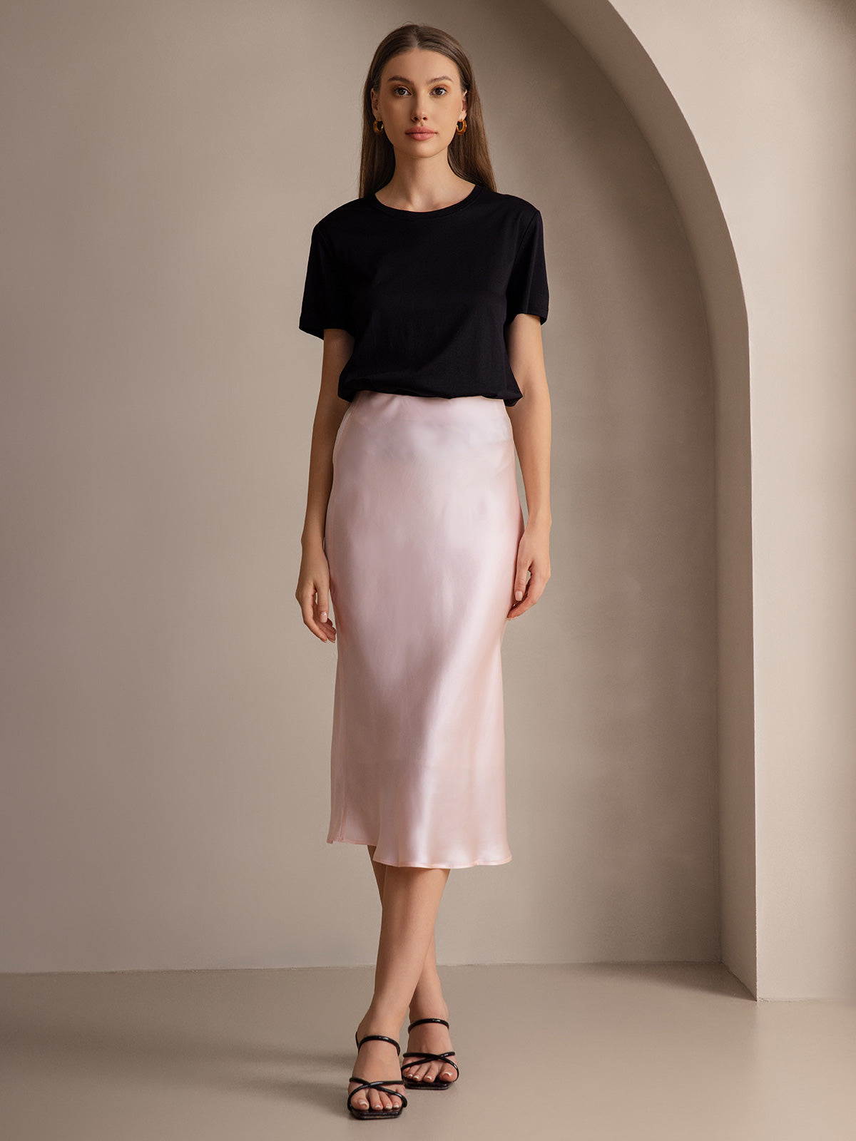 [Light Pink] SilkSilky-AU 19Momme Pure Silk Skirt 001