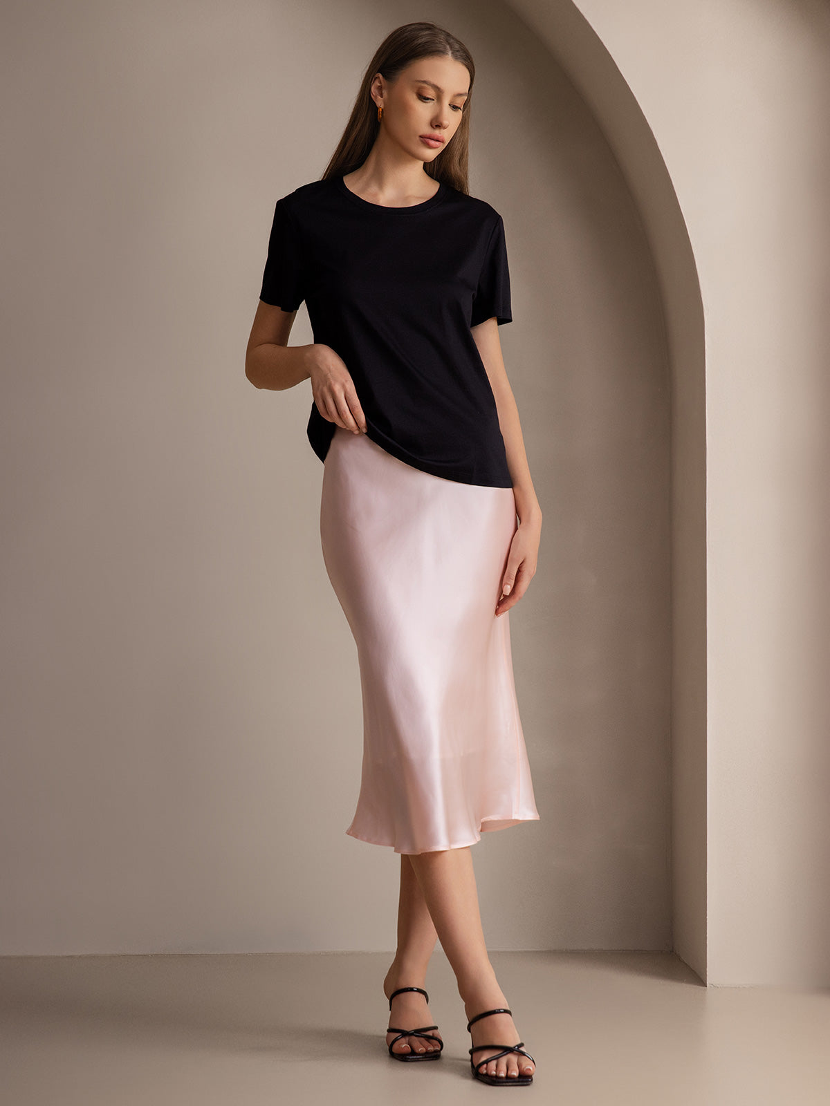 [Light Pink] SilkSilky-AU 19Momme Pure Silk Skirt 005