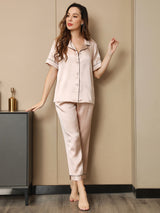 [Light Pink] SilkSilky-AU Short Sleeve Notch Collar Women's Pyjamas 001