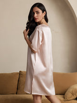 [Light Pink] SilkSilky-AU Half Sleeve V Neck Nightgown 002