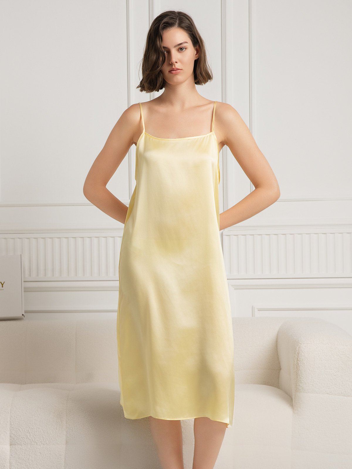 [Light Yellow] SilkSilky-AU 19Momme Silk Sleeveless Dress 003