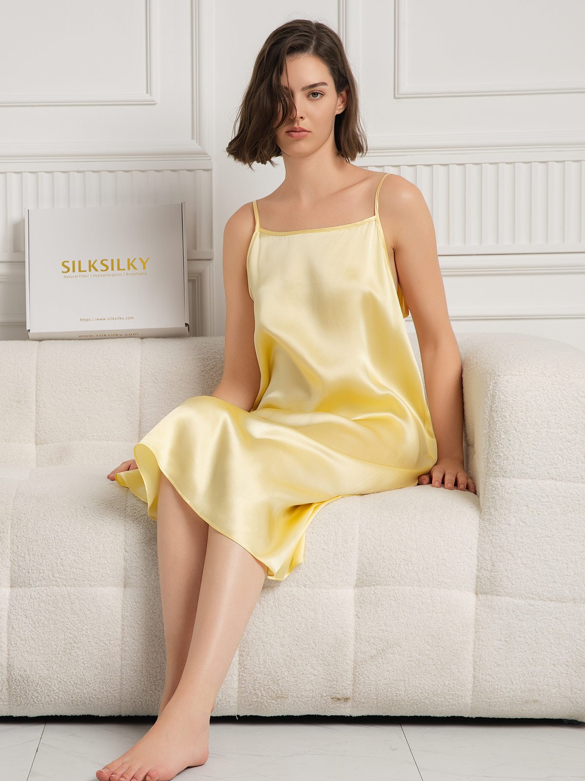 [Light Yellow] SilkSilky-AU 19Momme Silk Sleeveless Dress 006