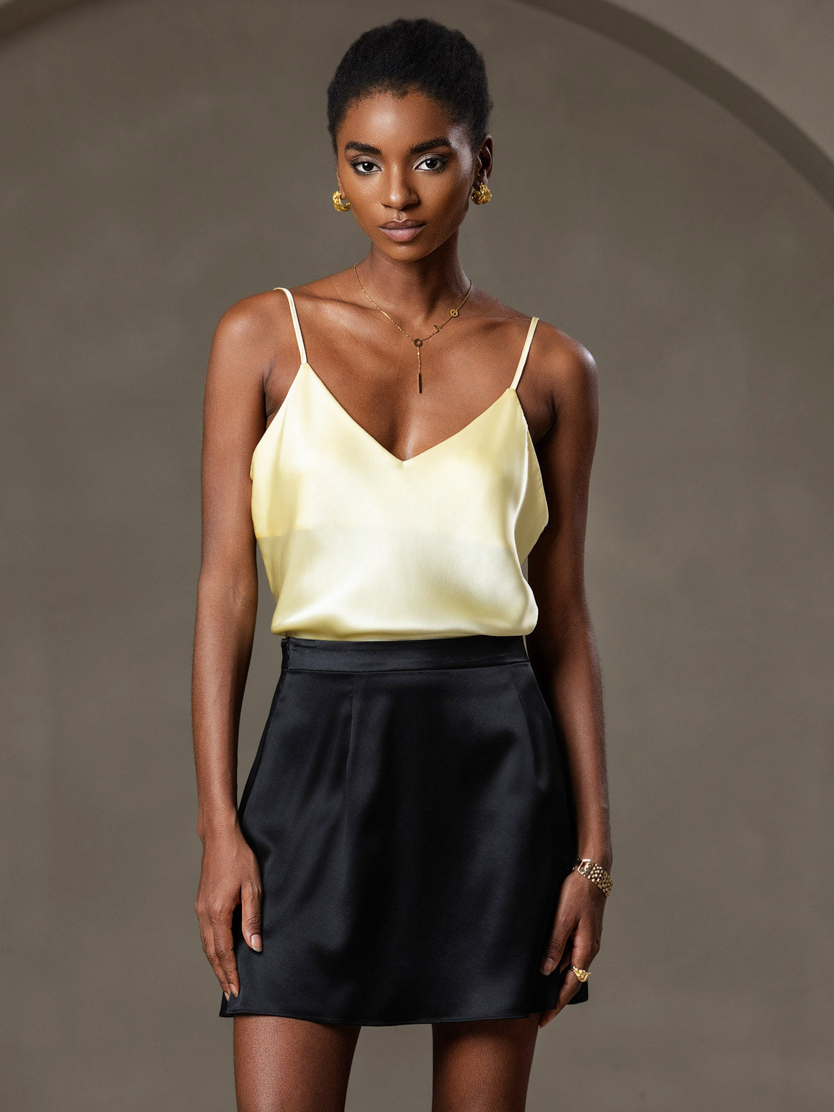 [Light Yellow] SilkSilky-AU Pure Silk V Neck Camisole 004