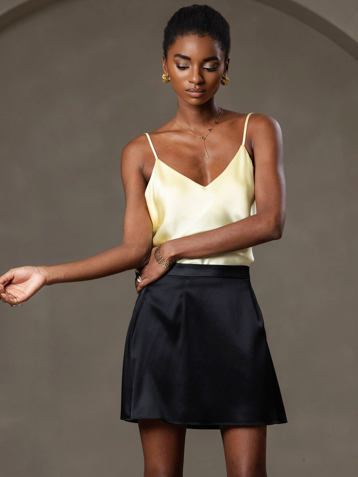 [Light Yellow] SilkSilky-AU Pure Silk V Neck Camisole 007