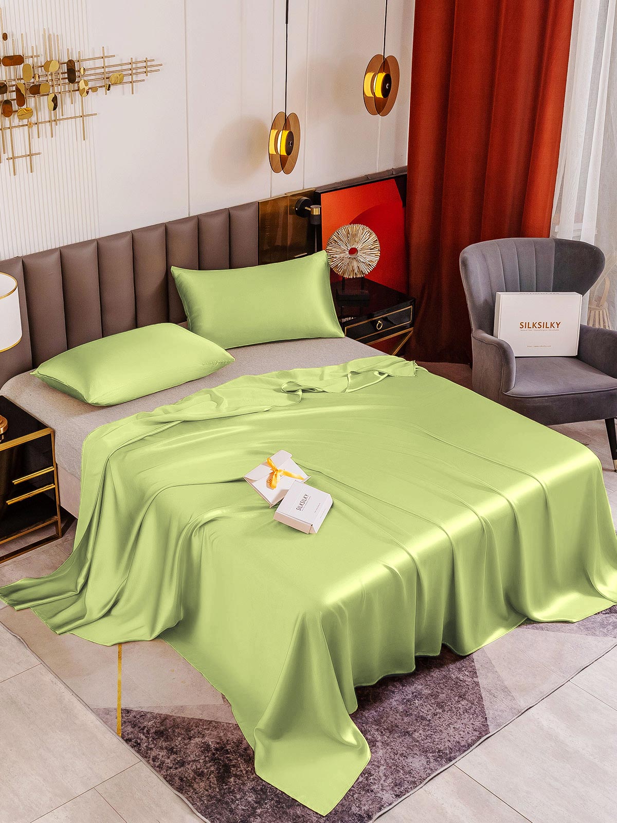 [Mint Green] SilkSilky-AU 19Momme Pure Silk Bedding Set 001