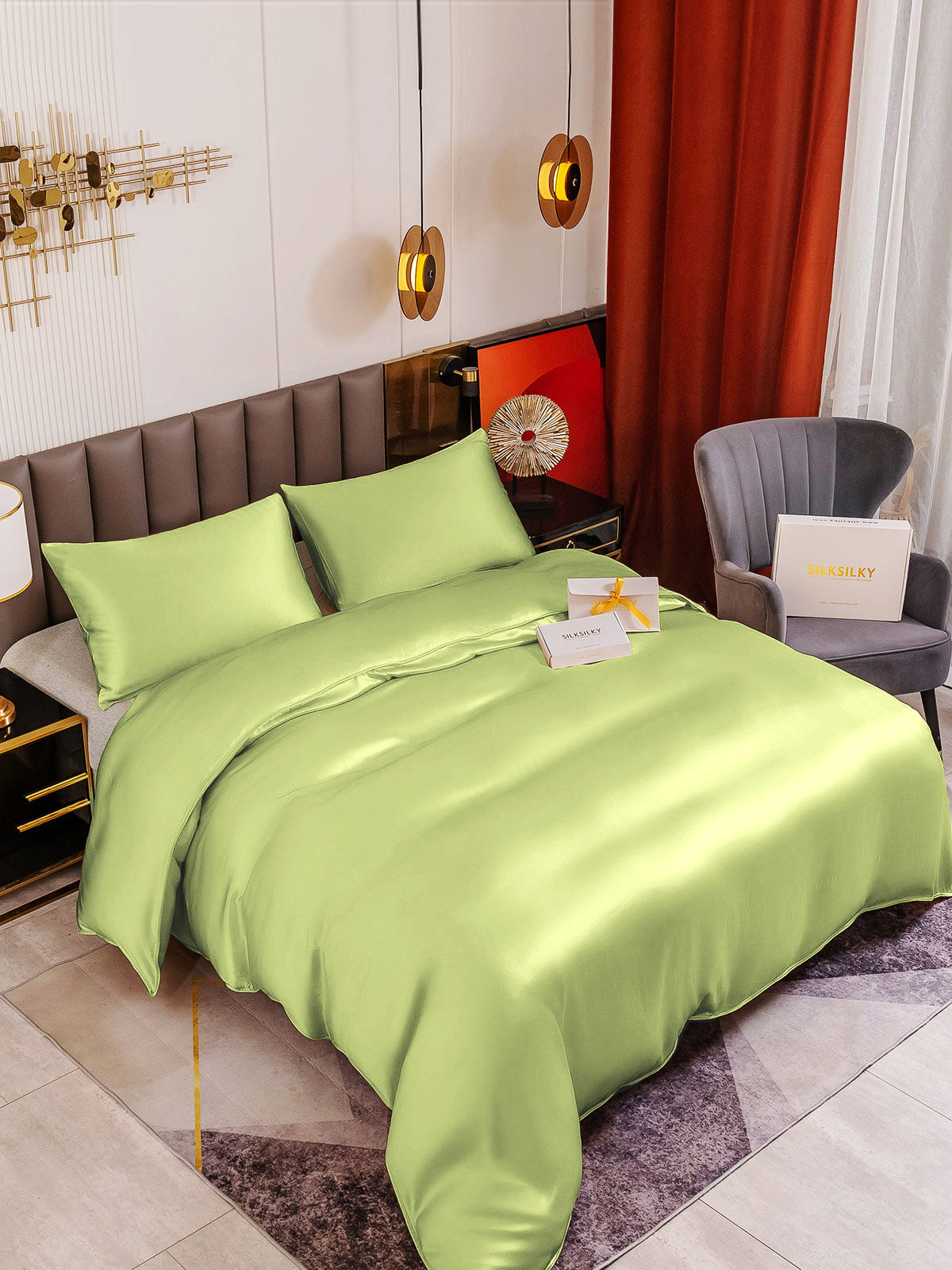 [Mint Green] SilkSilky-AU 19Momme Pure Silk Bedding Set 001