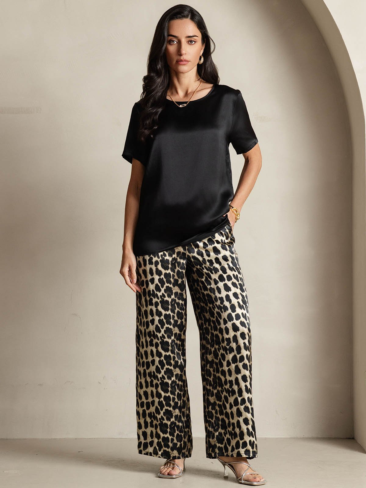 [Multi] SilkSilky-AU Pure Silk Short Sleeve Round Neck Women's Pyjamas 001