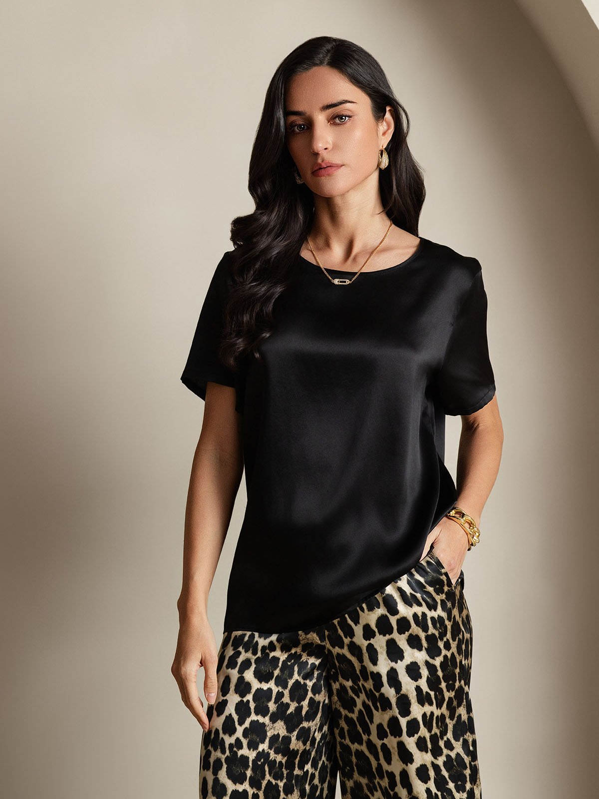 [Multi] SilkSilky-AU Pure Silk Short Sleeve Round Neck Women's Pyjamas 005